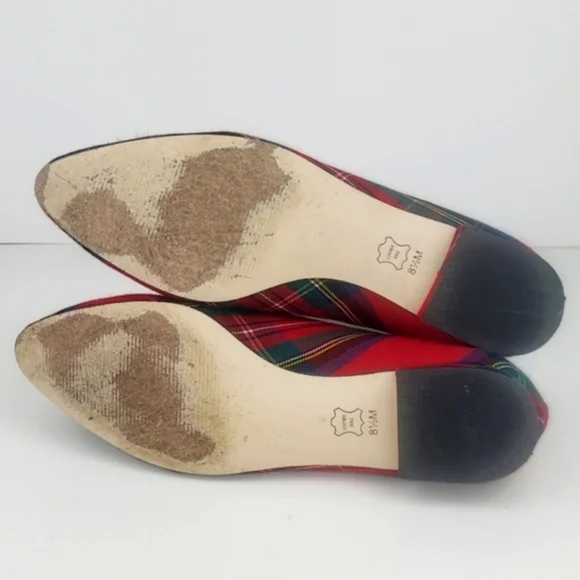Talbots Edison Tartan Plaid Faux Fur Pom Pom Flats 8.5 - Picture 10 of 15